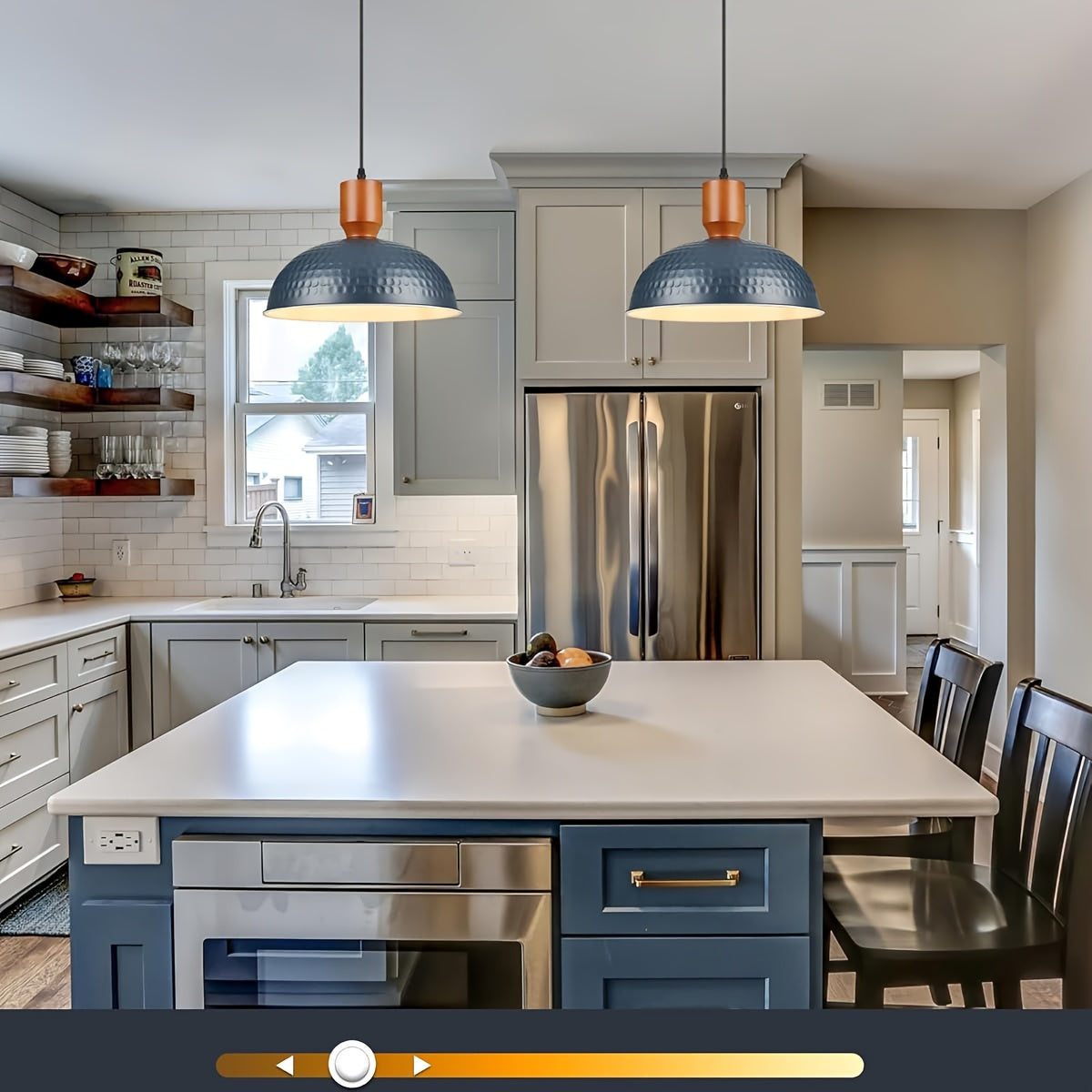 Black/Blue Hammered Kitchen Island Light, Industrial Pendant Light with Dome Shade, Adjustable Metal Hanging Pendant Light, Ceiling Pendant Light Suitable for Dining Room and Bedroom