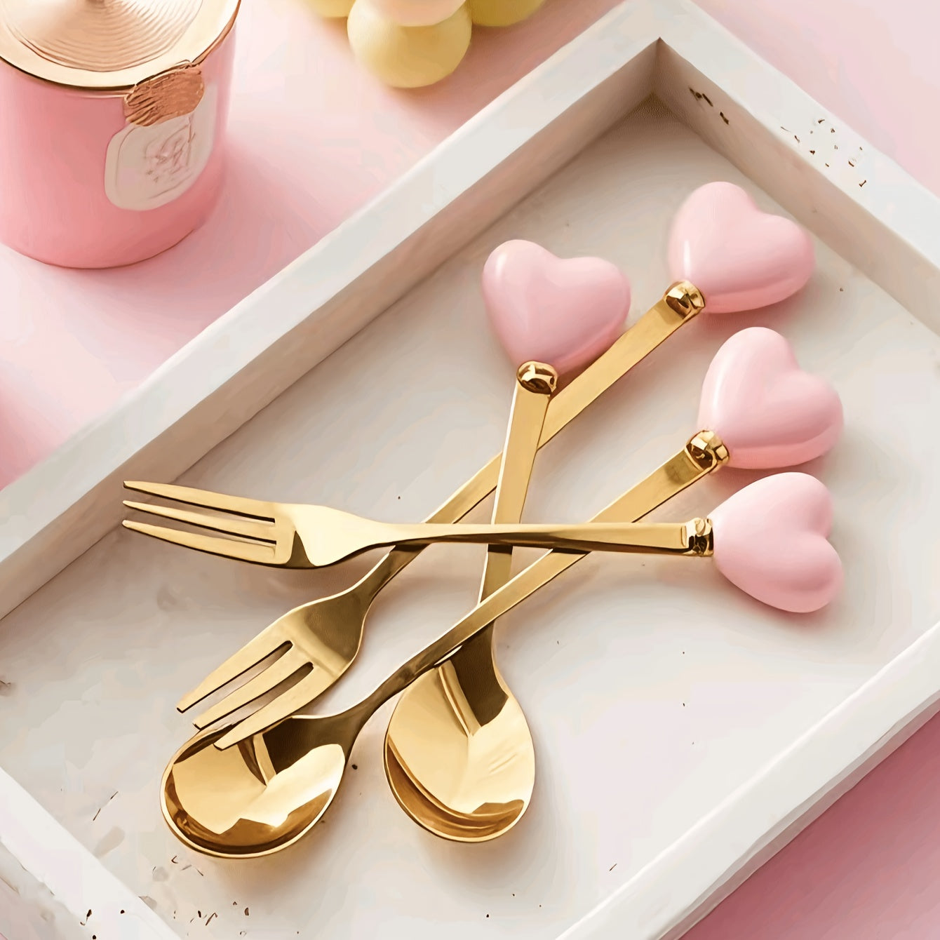 Luxury Stainless Steel Fork Spoon Set (2/4 Pieces), Fashion Tableware, Perfect for Afternoon Tea, Wedding, Cafe, Ideal Gift for Women, Travel Essential, Colorful Ice Cream Dessert Spoon for Summer Cake Yogurt