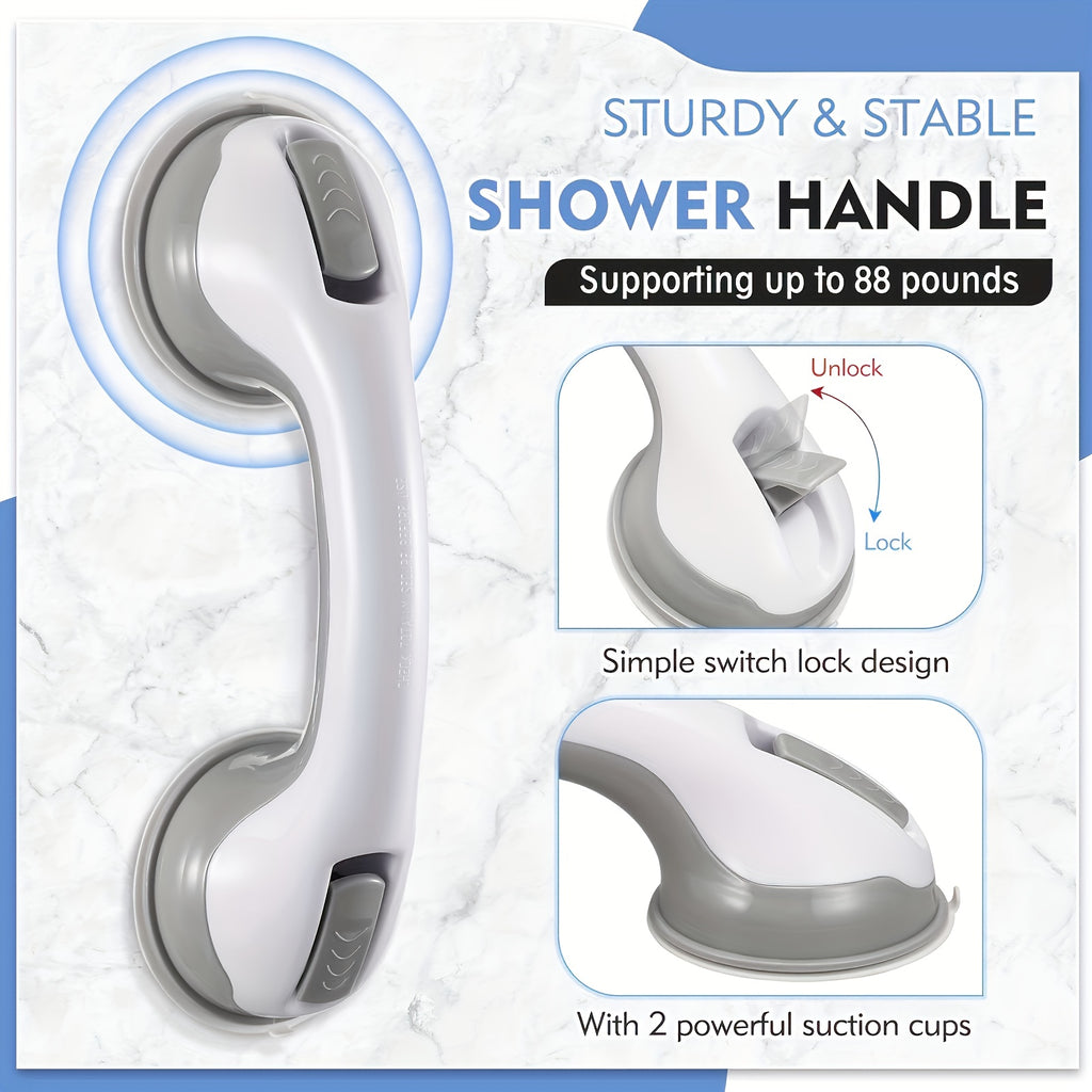 2-Pack No-Drill Bathroom Grab Bar - Strong Suction Cup Anti-Slip Safety Rail for Elderly, Shower Fall Prevention Handle Bar, Height Adjustable Universal (Vacuum Suction / Tool-Free Installation)
