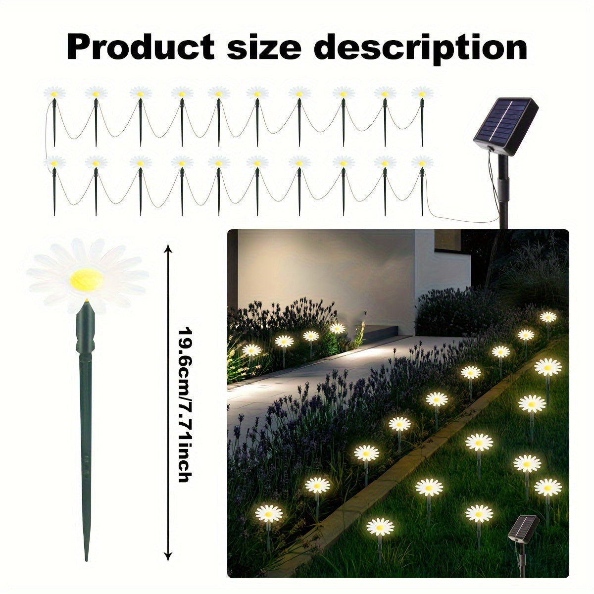 1 Set of 20 LED Solar Flower Lights, 8-Mode Outdoor Decorative Light, IP44 Waterproof, Suitable for Home, Wedding, Holiday and Party - Powered by Solar Lithium Battery, Outdoor Lighting | Flower Decoration | Solar Courtyard Light
