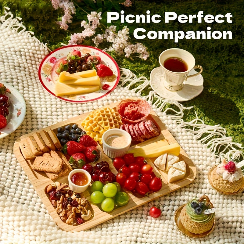 1pc Cheese Tray with Clear Acrylic Lid – Portable Charcuterie Board for Camping, Parties, Restaurants | Serving Tray for Holiday Appetizers, Deli & Snacks – Reversible as Cutting Board – Party Snack Organizer, Secure Snap-On Lid