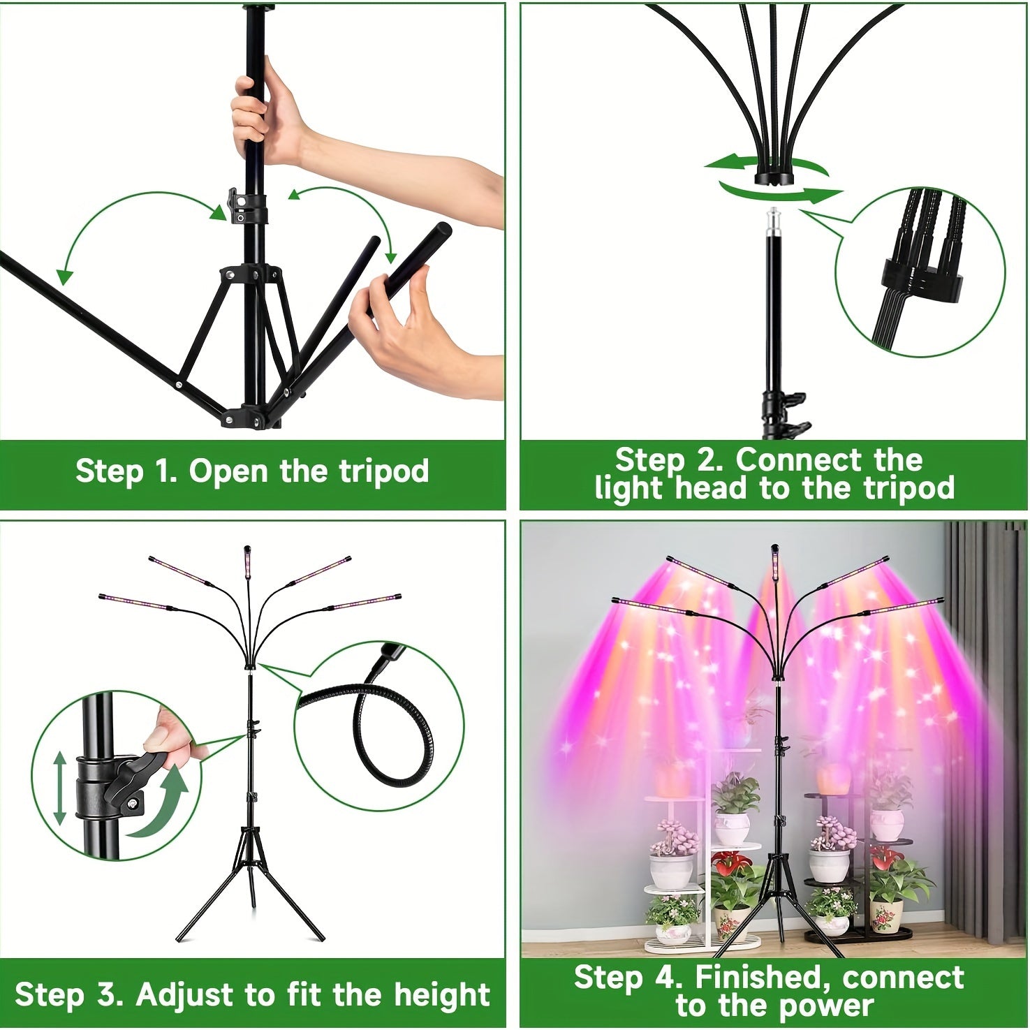 Indoor Plant Grow Light 5-Head Red Blue White Full Spectrum Grow Lamp, 29-61 Inch Adjustable Tripod Stand, Indoor Grow Light with Remote Control & Auto On/Off Timer, Wireless Remote Wired Light
