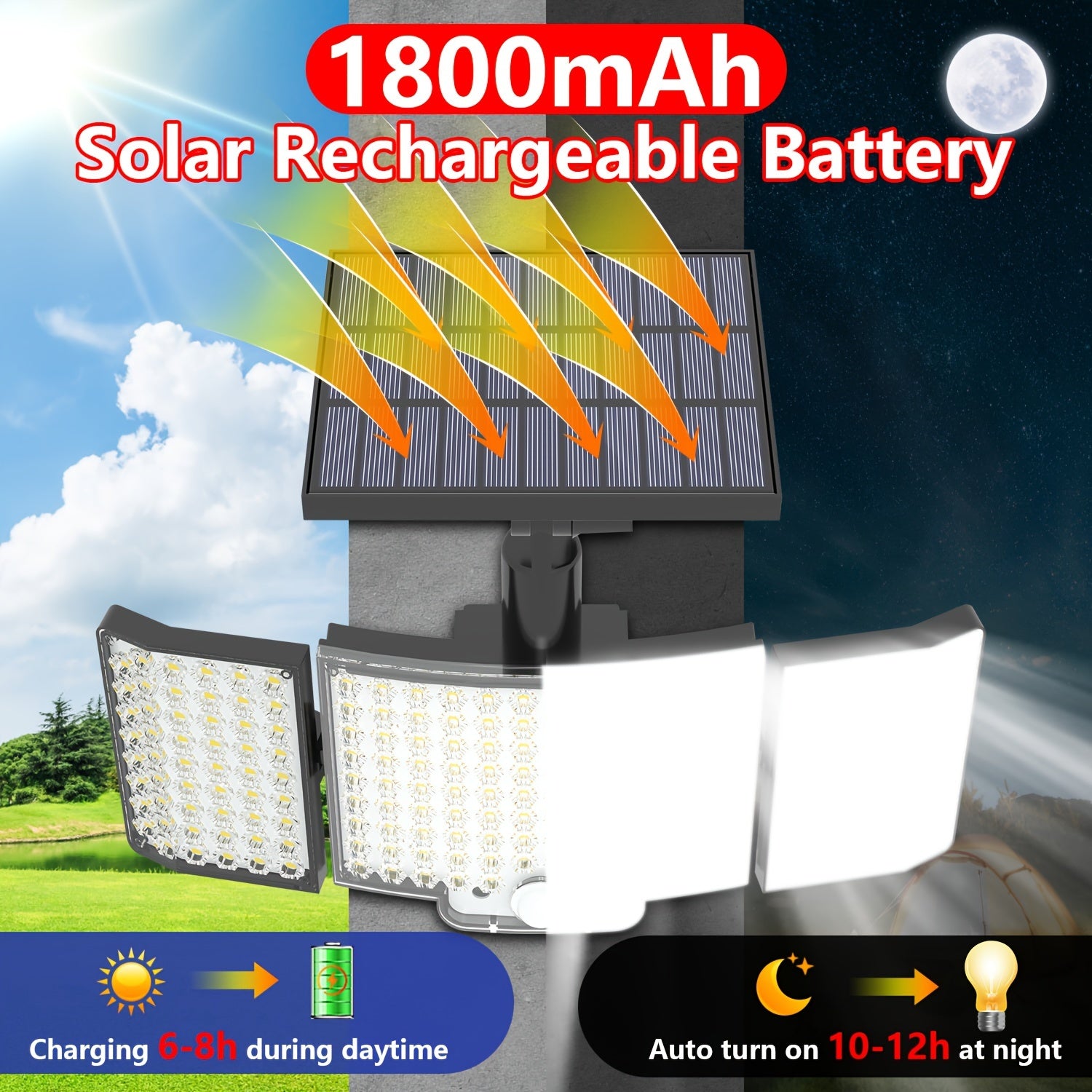 1/2 Pack Solar Outdoor Light, High Brightness, 212 LED Solar Motion Sensor Light with Remote Control, 3 Adjustable Head Wall Light with 3 Lighting Modes, Wide Angle Illumination, Security LED Floodlight, Perfect for Outdoor, Wall Light, Street Light