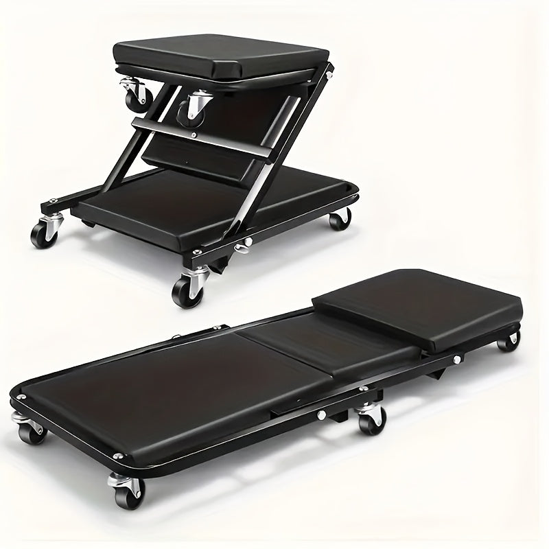 2-in-1 Creeper, 36 Inch; Z-Type Creeper Seat, Heavy-Duty Garage Chair Adjustable Rolling Folding Creeper; with Wheels. Father‘s Day Gift for Men