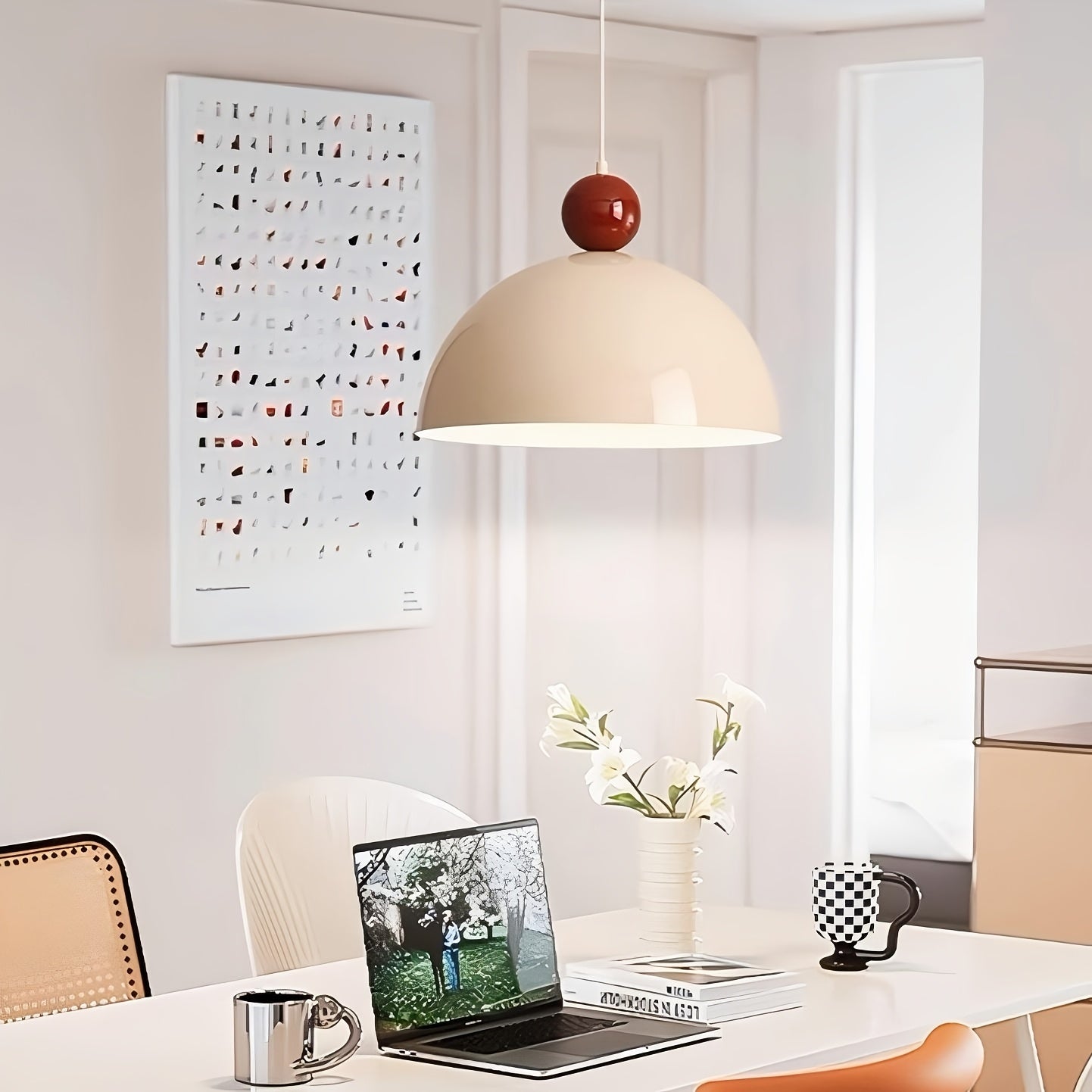 Modern minimalist multi-color semi-circular iron pendant light - suitable for living room, dining table, bar, beverage bar