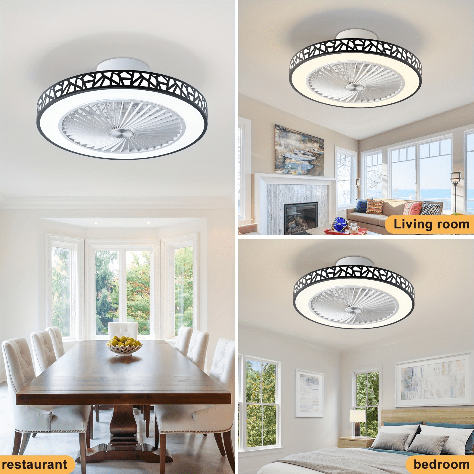19" Low Profile Ceiling Fan with Remote, Modern Flush Mount Ceiling Fan, Dimmable LED with 3 Color Temperatures, 6-Speed Reversible Fan, for Bedroom, Living Room, Office, Indoor Use