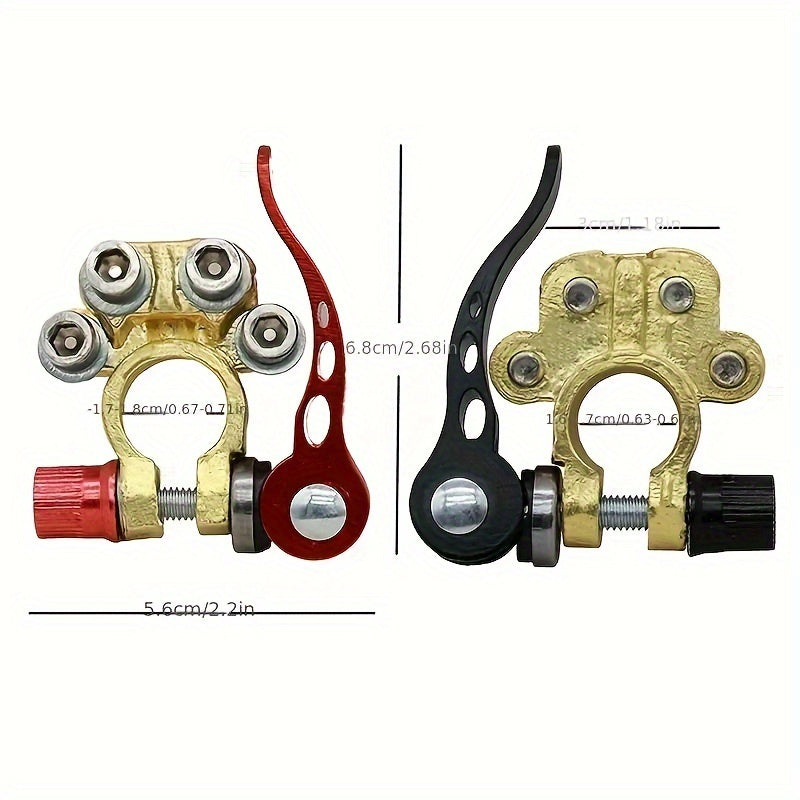 2-Piece Heavy Duty Brass Battery Terminal Connectors - 4-Way Quick Disconnect for Car, Truck & Marine