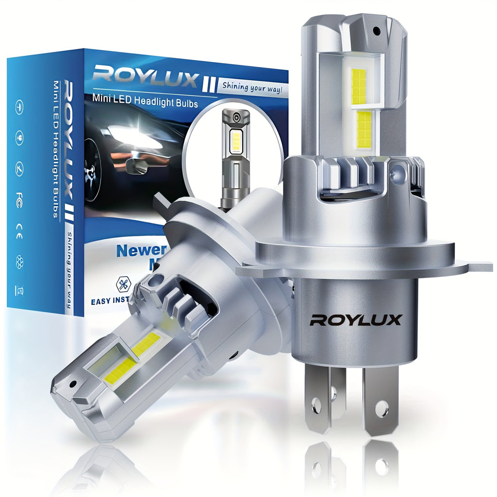 2 New ROYLUX H4 9003 Car LED High/Low Beam Headlights 6500K White Non-Polarized Mini HB2 Headlights Super Bright Driving Light for 12V