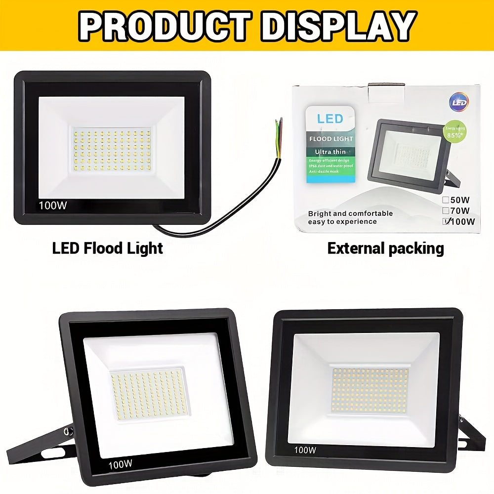 4-pack 100W LED floodlight waterproof outdoor safety lighting wall-mounted metal and glass external work light, with mounting hardware, compatible detachable cord connection luminaire