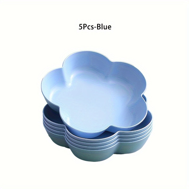 5pcs, Flower Dinner Plates, Reusable Unbreakable Plastic Plates, Lunch Plate, Bread Plate, Table Fruit Plate, Cake Plate Salad Plate, Chip Plate, Small Dish, Outdoor Dining Plate, Dishwasher & Microwave Safe, Kitchenware