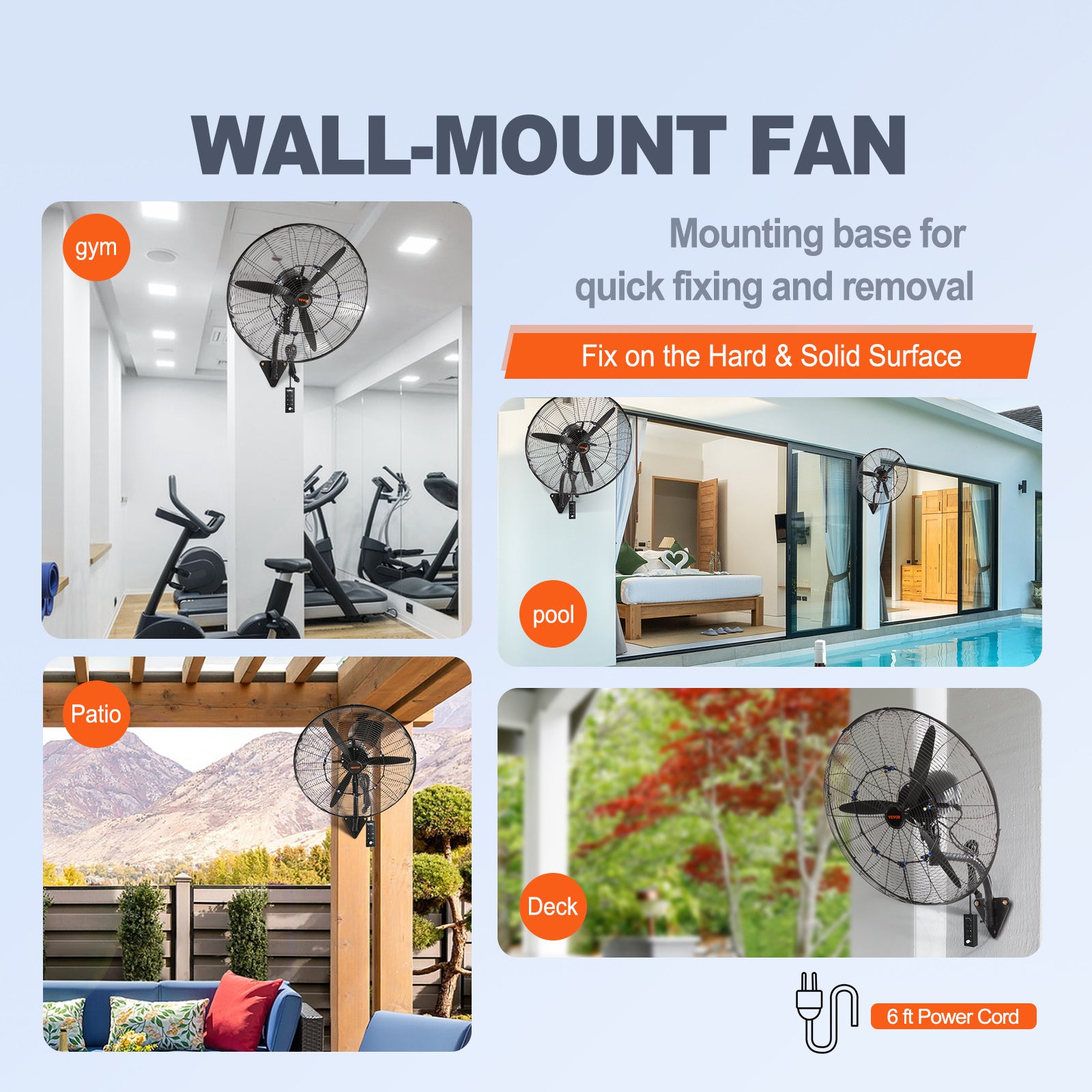 VEVOR Wall-Mount Misting Fan, 24"/30", 3-Speed High Velocity Max 7000 CFM / 9500 CFM, Waterproof Oscillating Industrial Wall Fan, Commercial/Residential for Warehouse, Greenhouse, Workshop, Black, ETL Listed