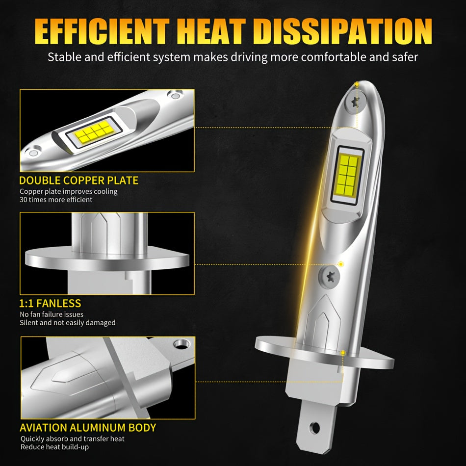 AILEO 2Pcs H1 LED Light High Quality 16000Lm 60W CSP Car Headlight 6500K White Daytime Running Car Light Mini Bulb Plug-and-Play
