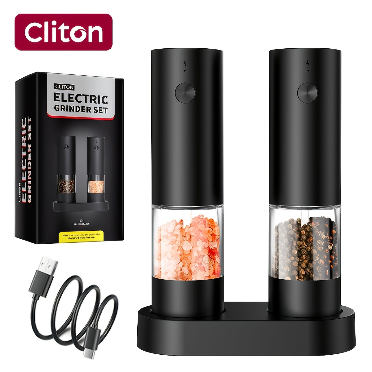 Electric Salt and Pepper Grinder, Automatic Battery-Operated Pepper Mill, Adjustable Coarseness, Easy Refill, Upgraded Large Capacity with LED Light, One-handed Operation, Perfect for Kitchen, Dining Table and Gifting