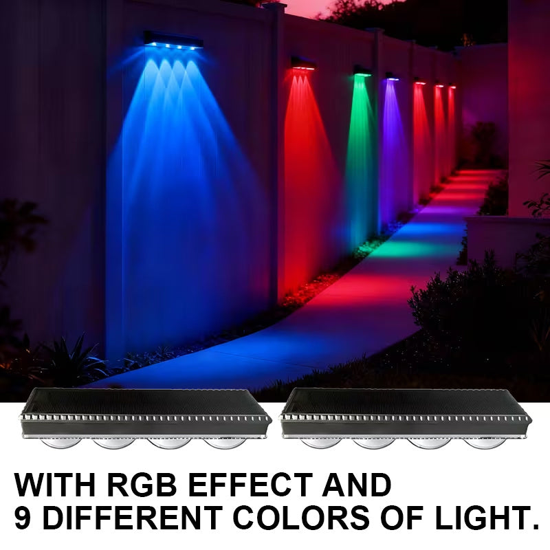 FACHOI 2-Piece 3/4 LED Solar Wall Light with Large LED Bead Design, Wider Lighting Range, RGB Effect and 9 Different Light Colors. Suitable for Street Walls, Stairs, Paths, Courtyards, Patios