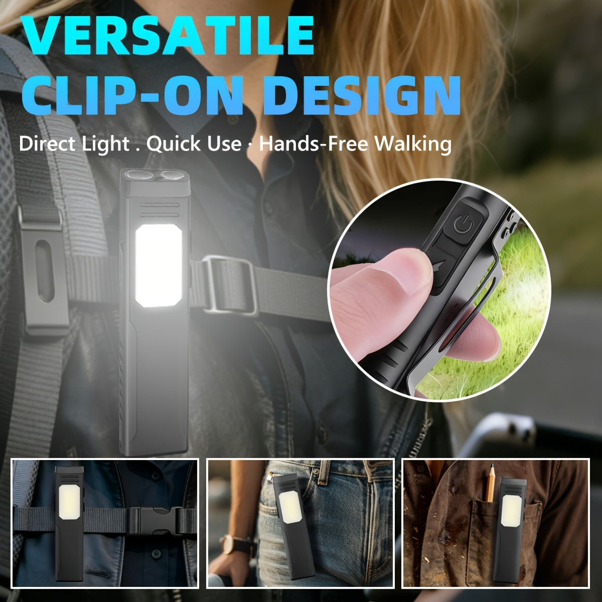EDC Tactical Flashlight Flat Rechargeable Dual Switch LED Mini Flashlight Digital Display 7 Modes Pocket Flashlight for Home Camping Emergency Use