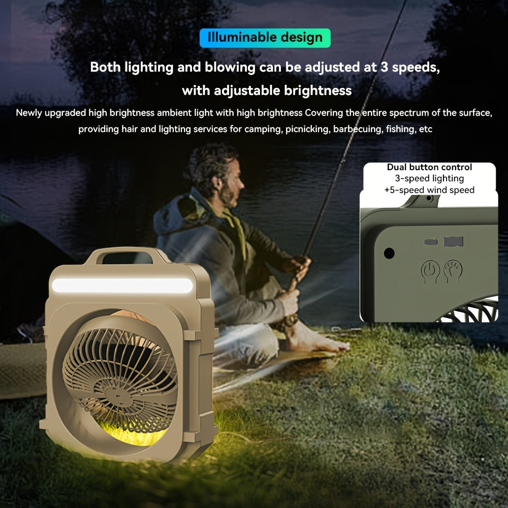 1Pcs 3-in-1 Desktop Fan, 5 Speed Levels, 3 Light Modes, 4000mAh Battery, USB Rechargeable, Portable Quiet Fan for Camping, Home and Office