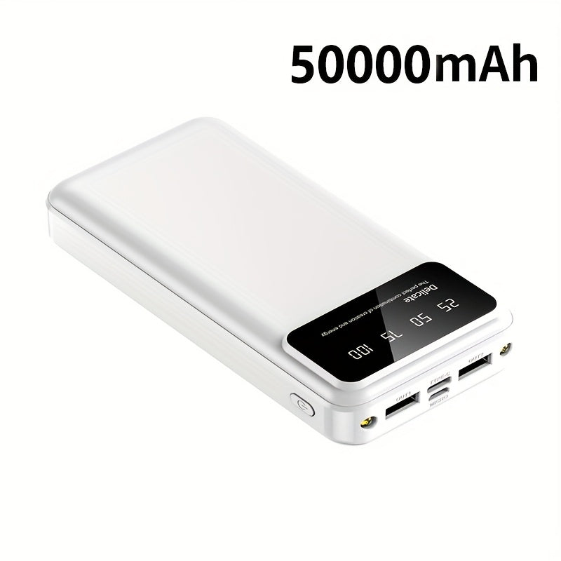 A Portable Power Bank with a Capacity of 50000Mah, Suitable for Charging Mobile Phones And Android Devices, Featuring an LED Display for Power Output And a Flashlight, Ideal for Outdoor Travel As an Emergency Power Source, Backup Battery Pack