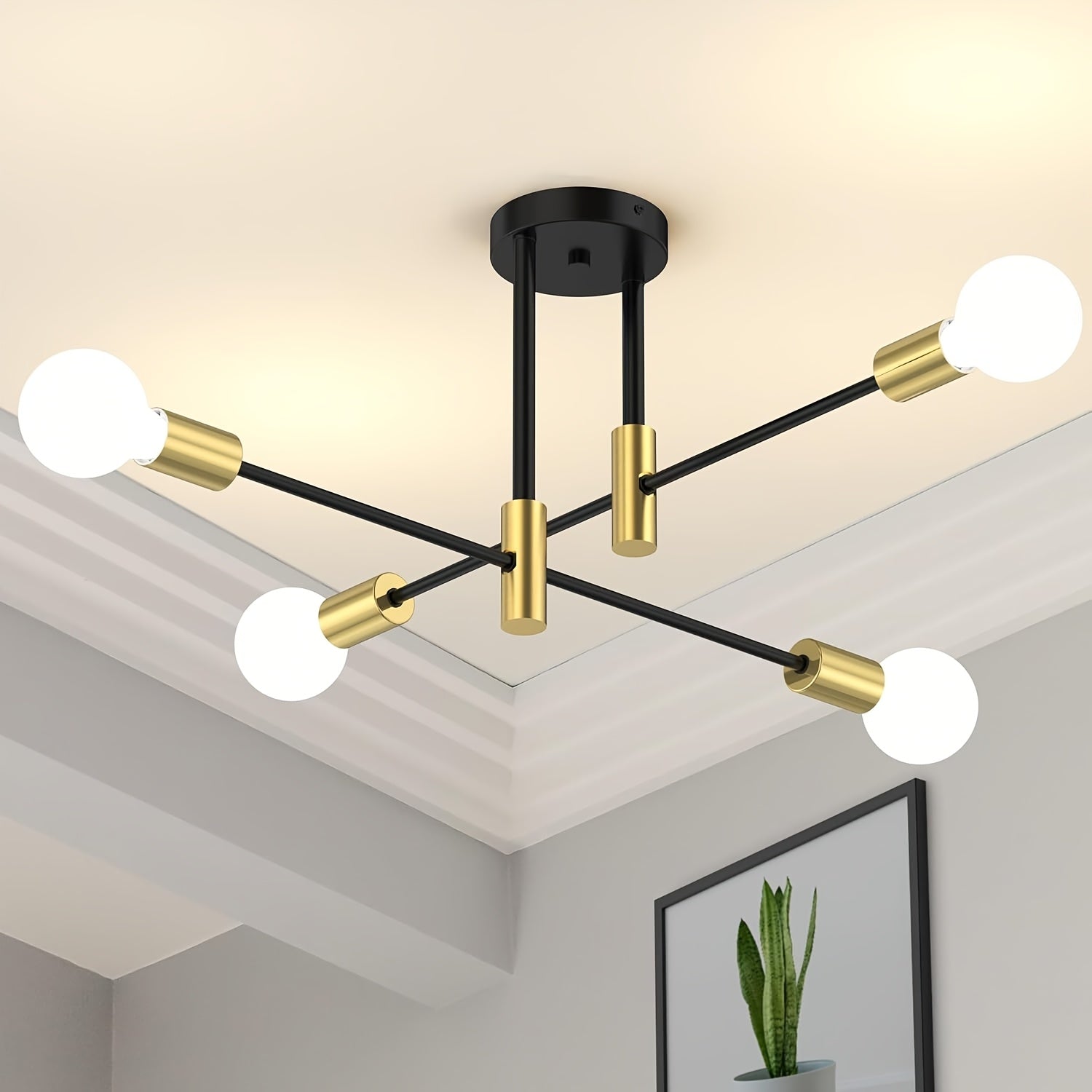 Modern 4-light fixture, metal semi-flush mount installation, suitable for dining room, bedroom and living room (bulb not included)