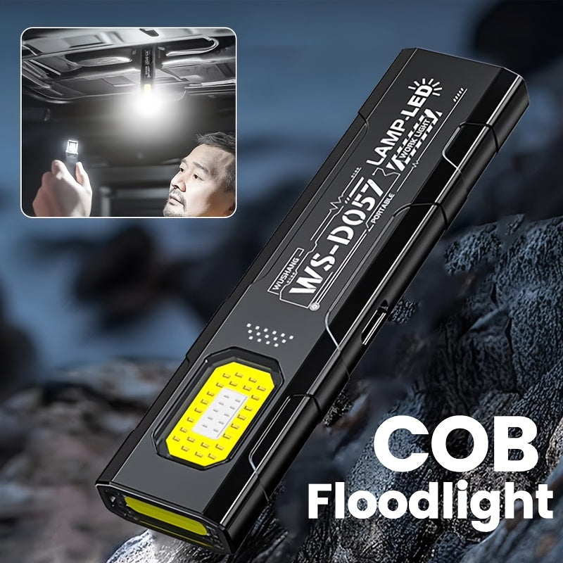 1 Mini LED Keychain Flashlight, Portable Torch Light Pocket Hands-Free Work Light, USB Rechargeable High-Brightness Floodlight with Side Light & Clip, Ideal for Emergencies, Fishing, Maintenance & Holiday Gift