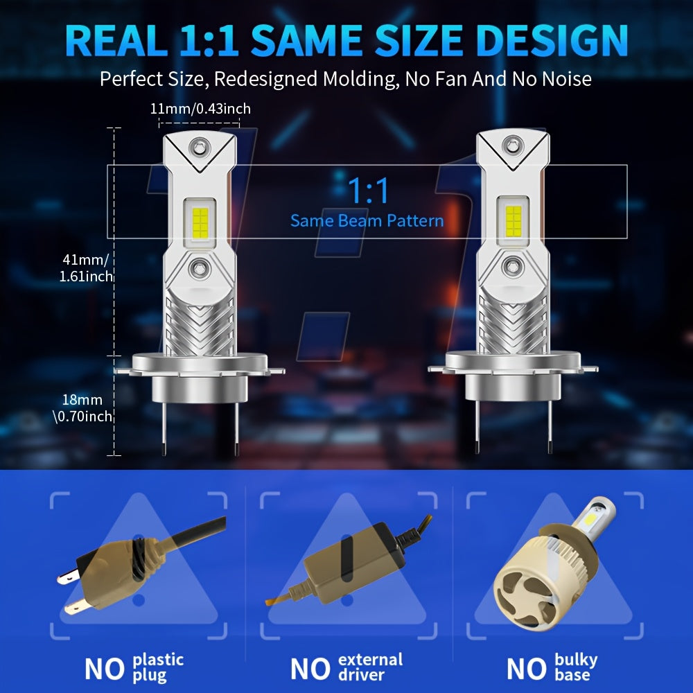 2025 Upgraded H7 LED Headlight Bulbs 1:1 Mini Size 6500K White No Adapter Needed Easy Installation Fanless LED Kit H7 Fog Light 2-Pack, No Battery Included