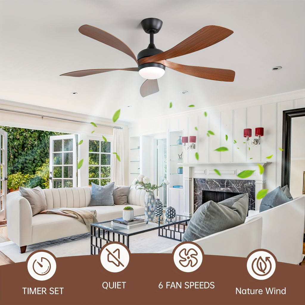 Sofucor 52 Inch Modern Ceiling Fan with Light, 3 Color Dimmable LED, 5 ABS Blades, Remote Control, Reversible DC Motor, Ideal for Room and Bedroom Decoration, Ceiling Fan with Light
