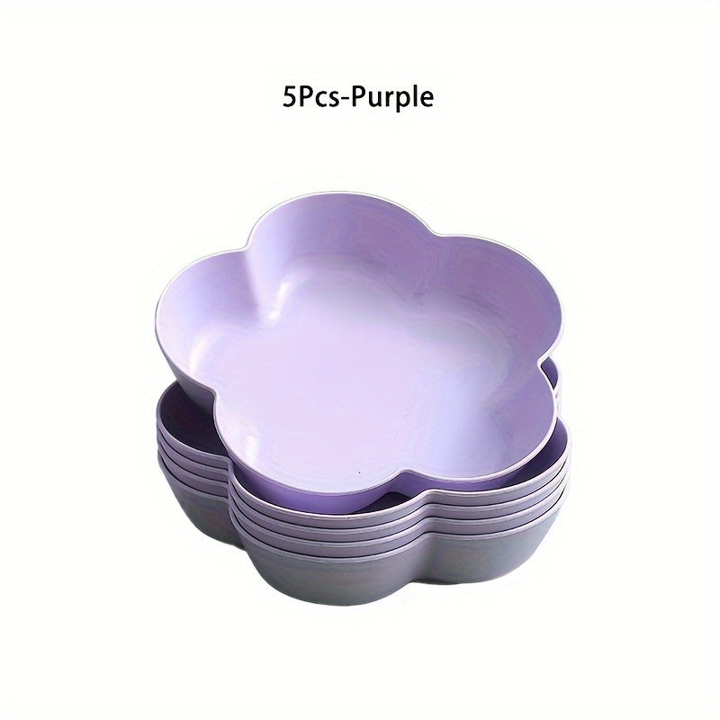 5pcs, Flower Dinner Plates, Reusable Unbreakable Plastic Plates, Lunch Plate, Bread Plate, Table Fruit Plate, Cake Plate Salad Plate, Chip Plate, Small Dish, Outdoor Dining Plate, Dishwasher & Microwave Safe, Kitchenware