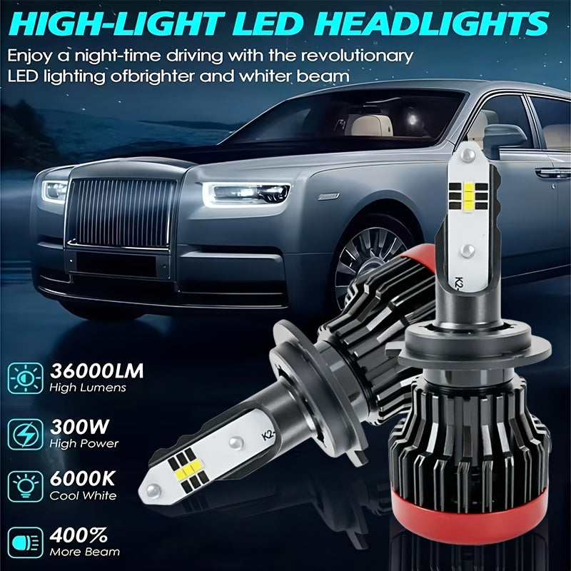 2-Pack Car LED Headlights H1 H3 H4 H7 H11 9005 Auto Light High/Low Beam LED Car Headlights, Plug-and-Play, Integrated High/Low Beam, Brightness Enhanced, CANBUS Compatible, No Battery Included