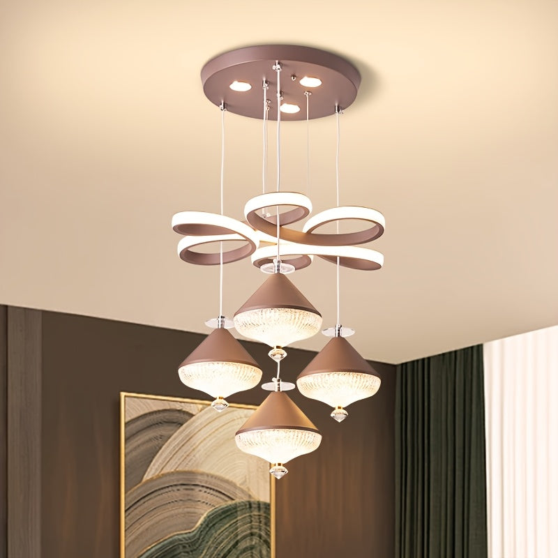 LED Indoor Pendant Light 4-Head Flower Spike Pendant, 3-Color Temperature Adjustable Color Temperature Lighting Fixture, Suitable for Kitchen and Dining Room