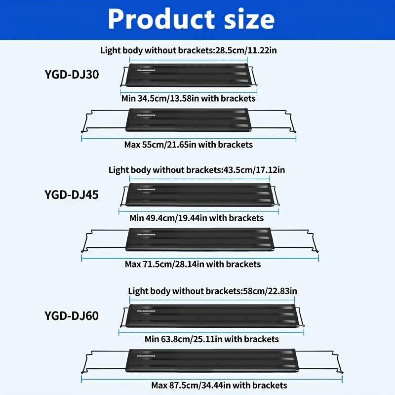 Black Smart USB Aquarium Light, 6H/8H/12H Timing Options, Multi-Level Brightness Adjustment, 3-Color LED Fish Tank Light, Suitable for Aquariums, Freshwater Tanks, Planted Tanks and Reptile Tanks