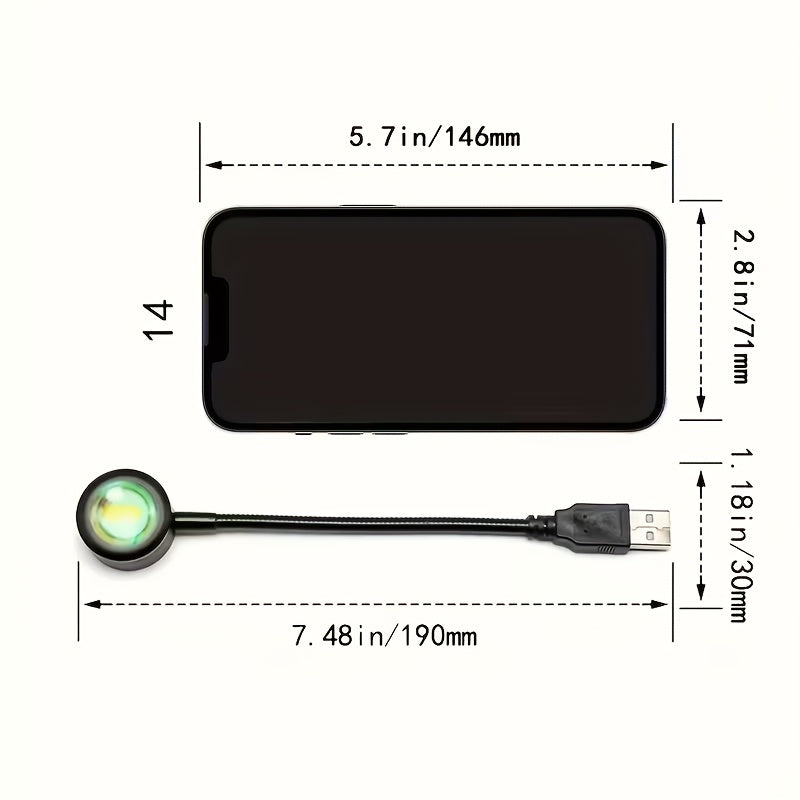 Colorful Sunset Light, LED Projection Light, USB Light, Indoor Holiday Decorative Light, Suitable for Walls, Ceilings, Photography Background Walls, Multicolor Adjustable, Bedroom Night Light, Christmas, Birthday Gift Goodie