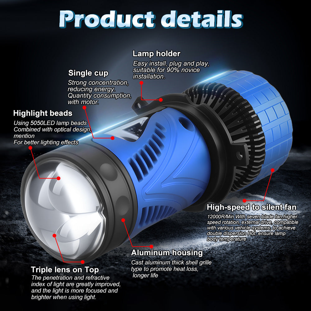 Super Bright White Headlight, 2-Piece Lens LED Headlight for Left-Hand Drive, Suitable for Cars and Motorcycles, H4 High/Low Beam 2-in-1 LED Chips, 6500K White Light 60000 Lumens 300W, Left-Hand Drive Plug-and-Play