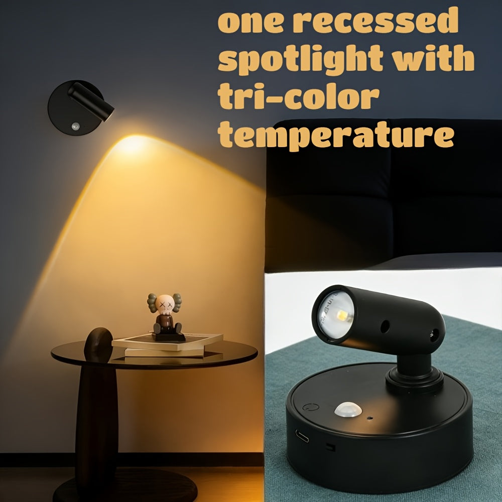 Spotlight Indoor Decorative Wall Light, 3-Color Adjustable [Warm + Neutral + Cool White], No-Drilling Installation, Suitable for Bedroom, Living Room, Plant Grow Light, Artwork Accent Lighting, Modern Stylish Light Fixture