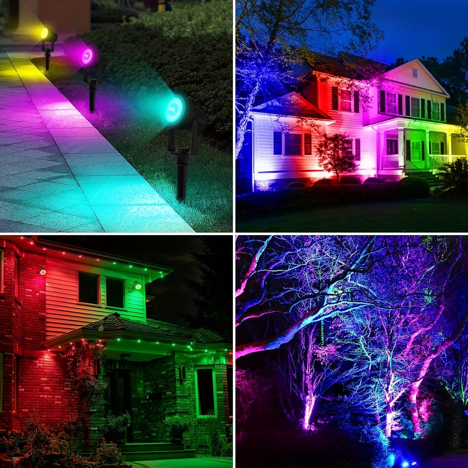 A set of outdoor solar spotlights suitable for Christmas and Halloween, with RGB color cycling, LED landscape lighting, 9.8 ft cable, separate solar panel, and dusk-to-dawn function, can be used to illuminate driveways, walkways, and pool areas