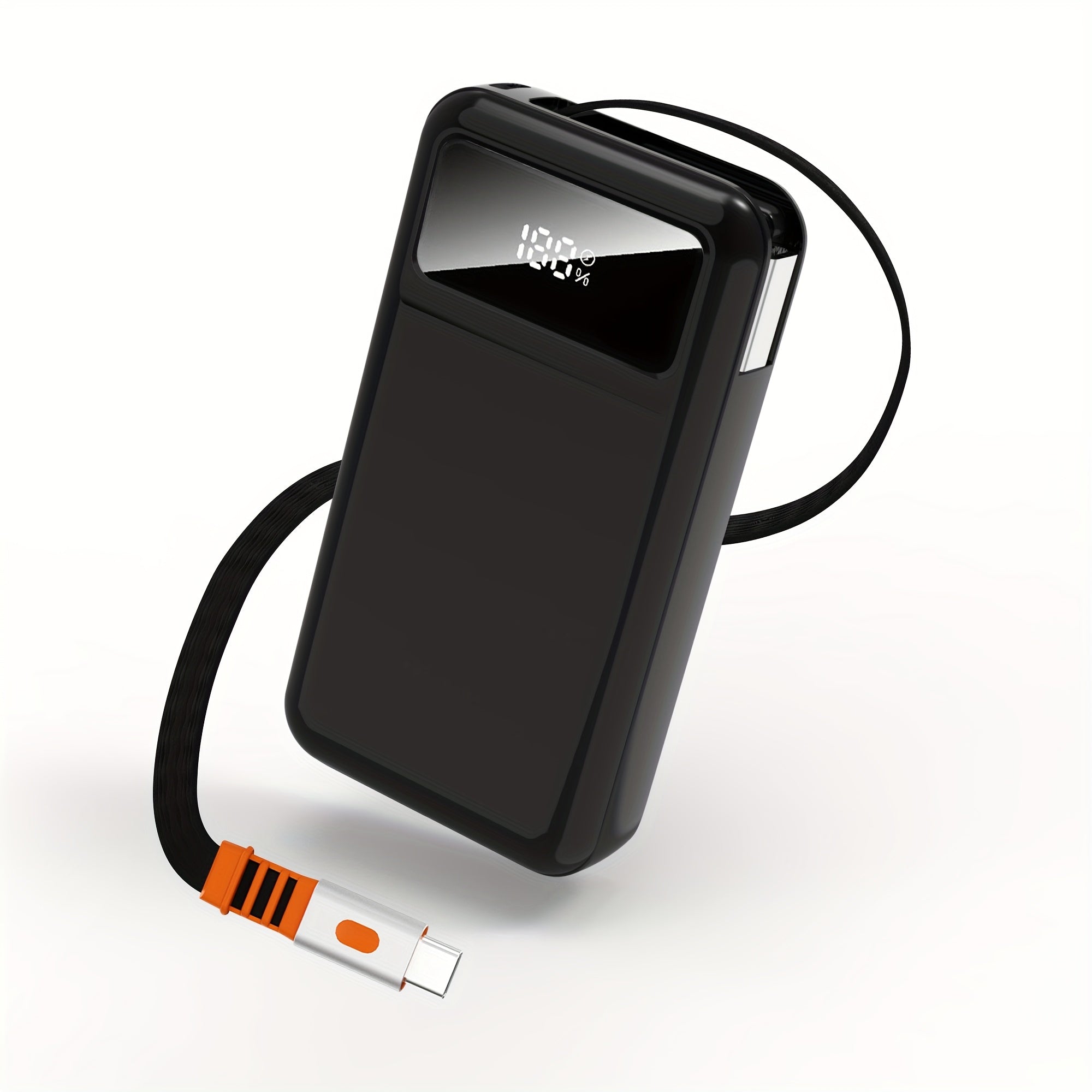 Portable Charger with 10000Mah Capacity, Features a Built-In 2.3-Foot Retractable Cable, Essential for Travel, Fast Charging Power Bank, USB C Battery Pack with LED Display.