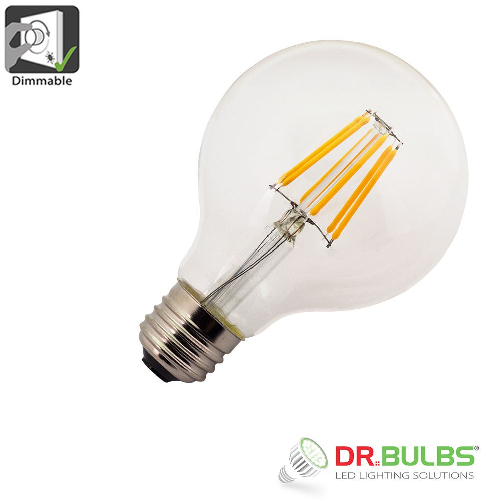 G25 5W LED (replaces 40W incandescent) 2200K ultra warm white dimmable LED filament globe bulb