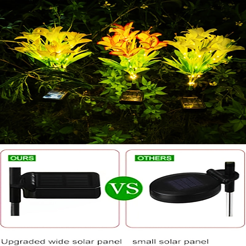 1-Piece Outdoor Solar Garden Light, Upgraded High Simulation 6 Lily Flowers, Spring, Autumn Decorative Solar Outdoor Light, Garden, Courtyard, Path, Lawn, Party, Holiday Decoration
