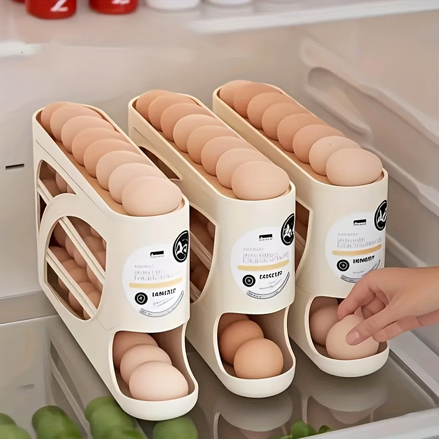 1Pc Stackable Refrigerator Egg Holder, Auto Sliding Design, Space-Saving Large Capacity Storage, Transparent PP Material, Fresh-Keeping Space-Saving Kitchen Gadget, Fridge Egg Rack