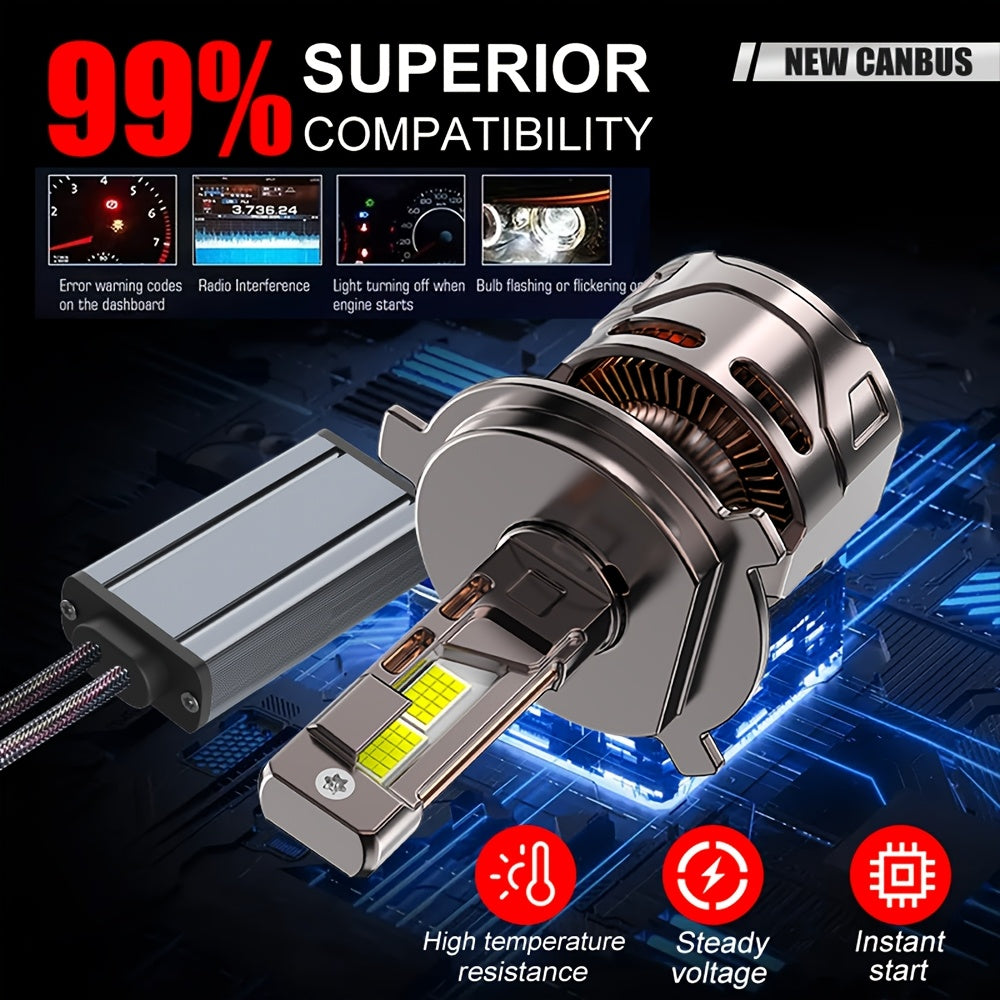 2-Pack Car LED Headlight Bulbs H1/H4/H7/H18/H8/H9/H11/H16/9005/HB3/9006/9012 1000% Brightness Increase No Battery High/Low Beam Integrated 60000 Lumens 7500K Color Temperature 12V-24V Voltage Fast Heat Dissipation Plug-and-Play H7 Model LED