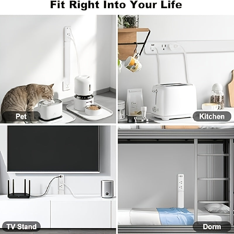 5in 1 Telescopic Outlet Extender with 2 AC Outlets, USB-A And USB-C Ports | 180° Rotating Wall Plug, Ideal for Hard-to-Reach Areas Behind Nightstands, Sofas And More