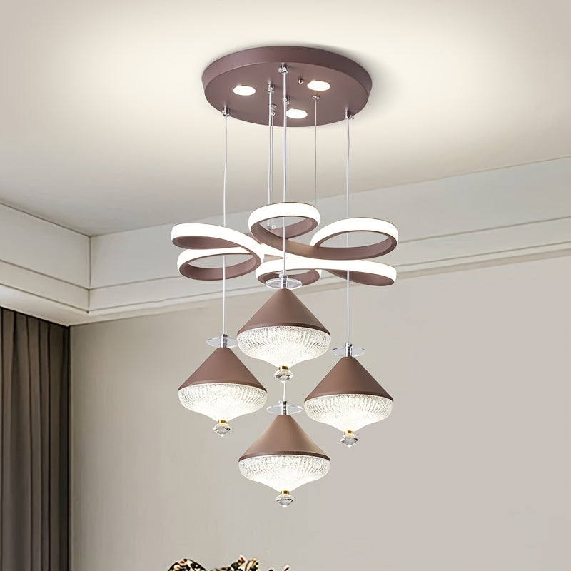 LED Indoor Pendant Light 4-Head Flower Spike Pendant, 3-Color Temperature Adjustable Color Temperature Lighting Fixture, Suitable for Kitchen and Dining Room