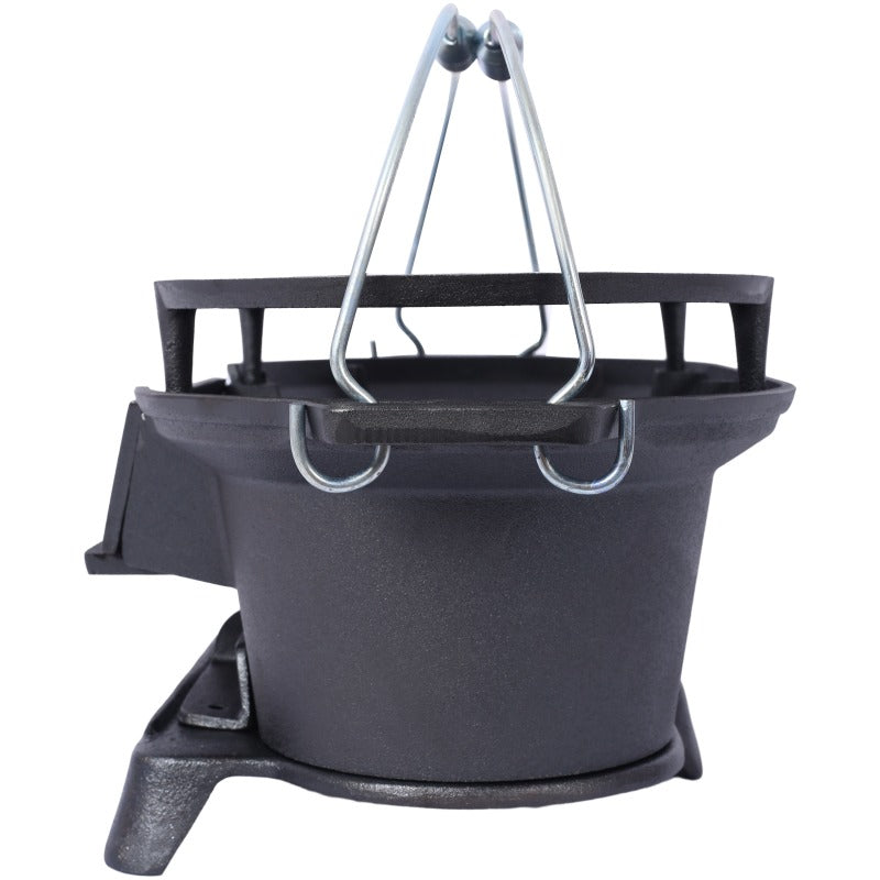 Oval Cast Iron Grill | Portable Charcoal Grill & Tabletop Griddle – 100% Painted Cast Iron, Durable, Small Camping Stove Hot Pot Grill