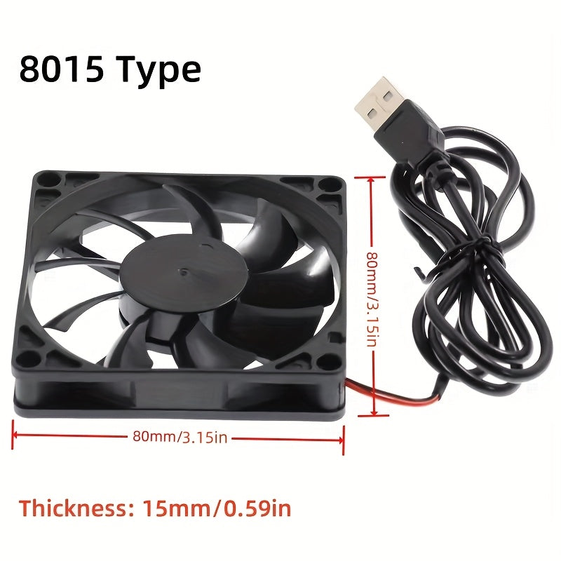 5V USB Silent Brushless Cooling Fan, Perfect for PC Case, CPU, Router and 3D Printer Heat Dissipation, Available in 5010, 6010, 8010, 8015, 8025, 9225, 12025 and 4.72 Inch Sizes