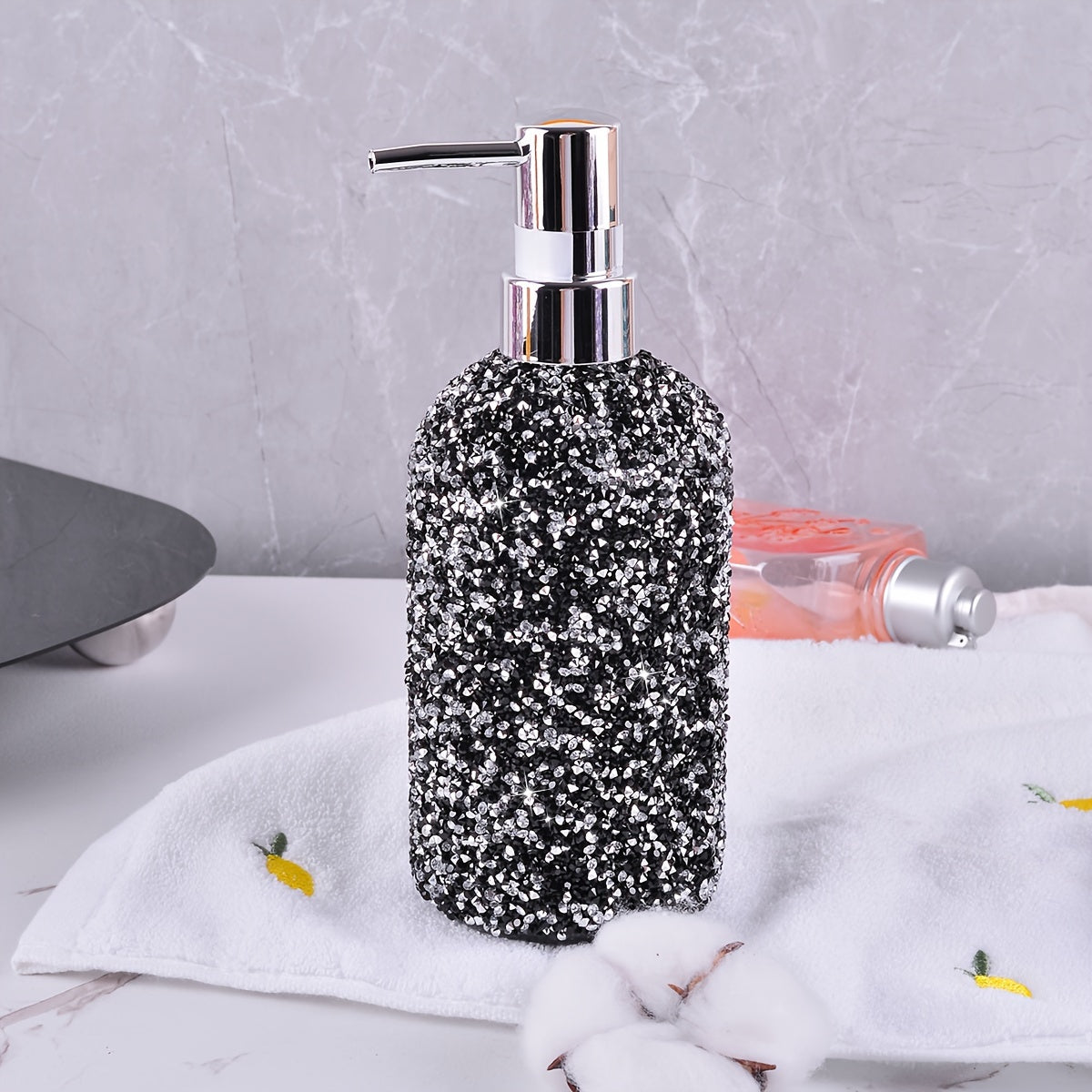500ml Diamond-Inlaid Bubble Press Soap Dispenser - Refillable Shampoo, Body Wash & Lotion Bottle - Elegant Bathroom Accessory