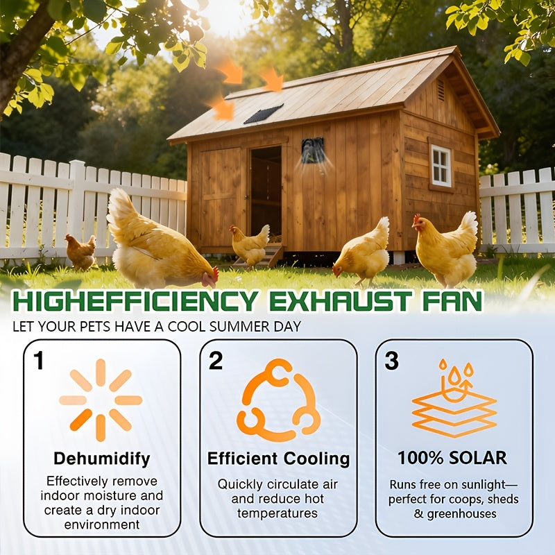 3W Solar Exhaust Fan, Detachable Solar Panel, No Battery Needed, Low Noise Bidirectional Ventilation System, Window Ventilation and Cooling for RVs, Chicken Coops, Greenhouses, Sheds and Pet Houses