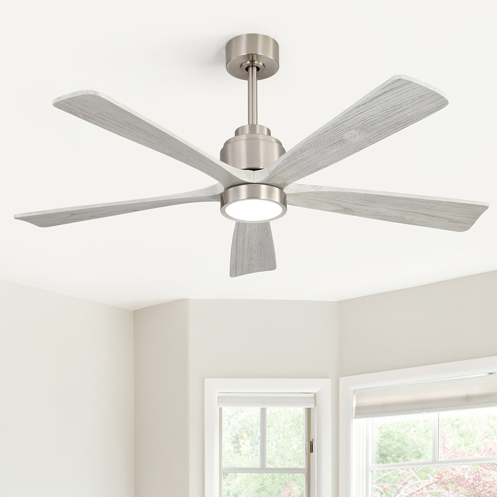 Sofucor 52 Inch Solid Wood Ceiling Fan with Remote & Light, 5/10/24" Downrods, 18W Memory LED Light, Reversible DC Motor, 1/4/8H Timer, 5 Wood Blades, Silent for Home Kitchen Living Room Bedroom