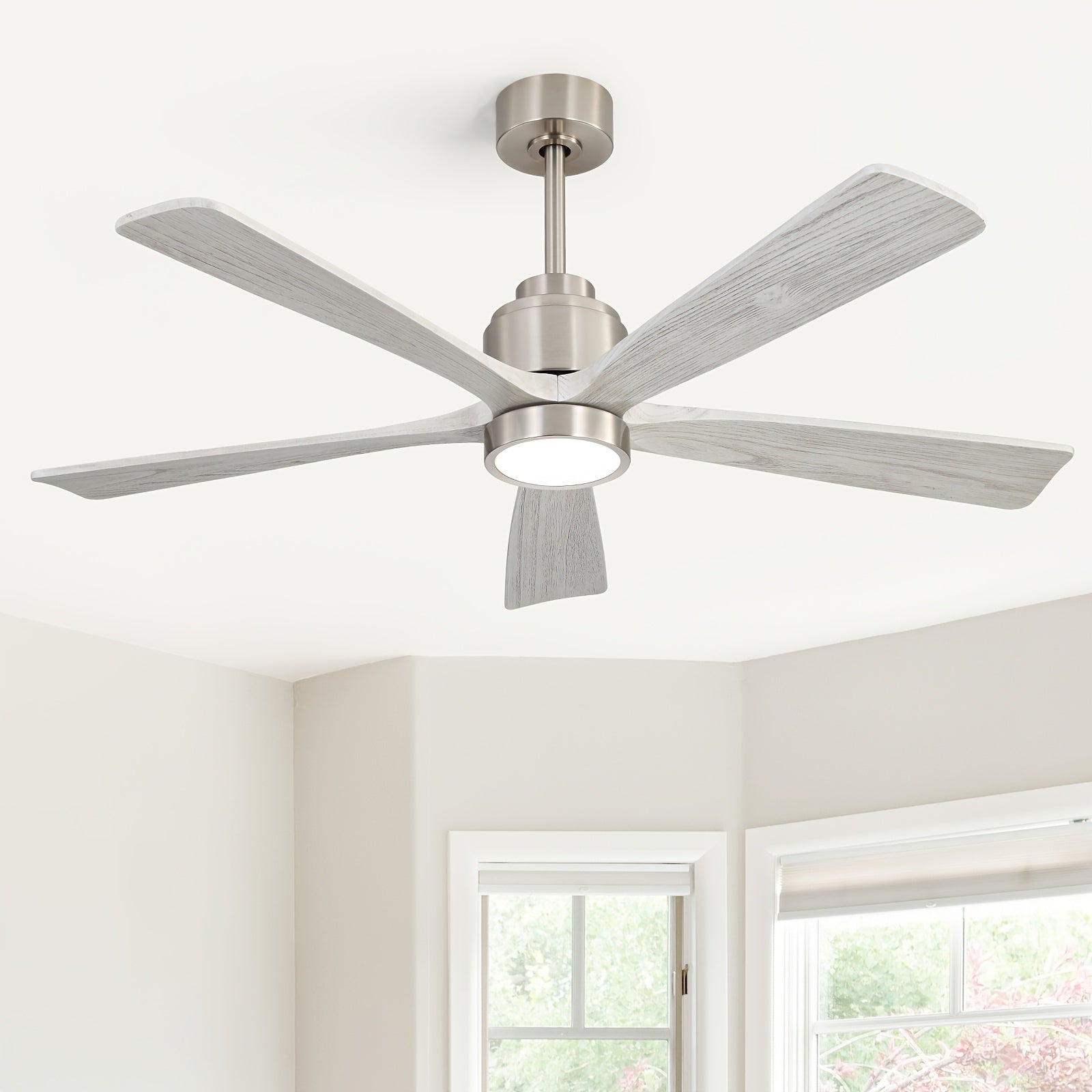 Sofucor 52 Inch Solid Wood Ceiling Fan with Remote & Light, 5/10/24" Downrods, 18W Memory LED Light, Reversible DC Motor, 1/4/8H Timer, 5 Wood Blades, Silent for Home Kitchen Living Room Bedroom
