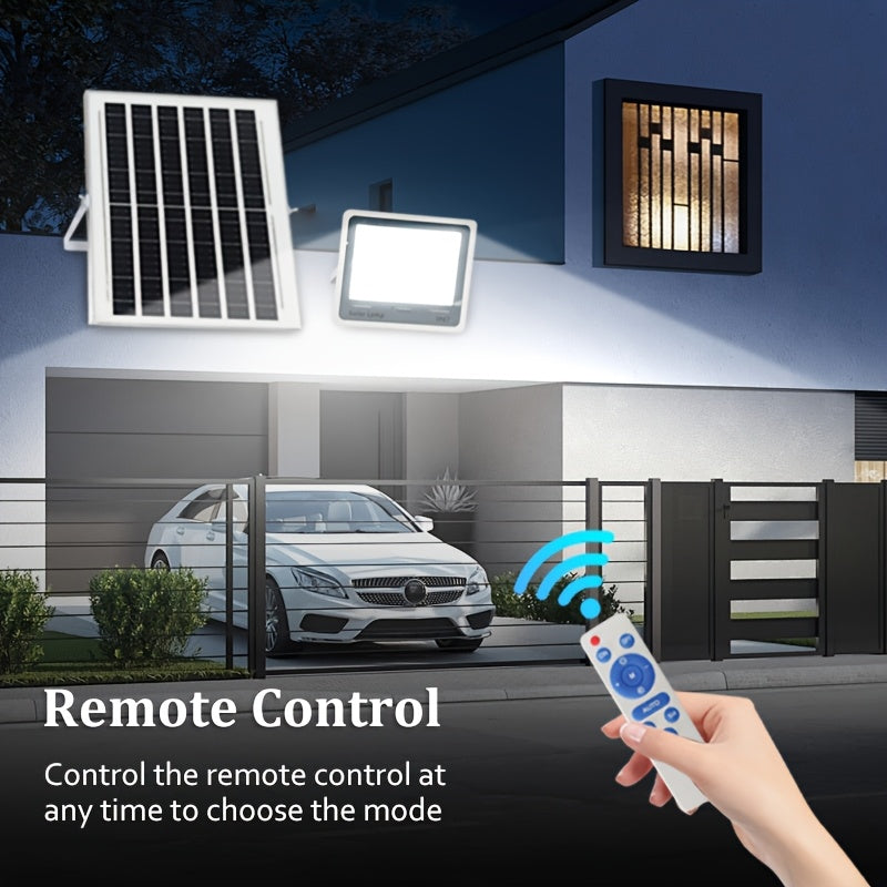 Solar Garage Light for Illumination, Wall Mount Light, Street Light, Flood and Search Light, Emergency Light - IP67 Rating, Remote Control Included, 177-Inch Cable, Perfect for Garden, Path, Courtyard and Hallway