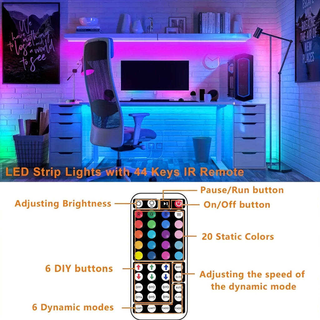 100英尺 RGB LED灯带，带App和遥控器，可同步音乐实现动态颜色变化，非常适合装饰卧室、厨房、派对