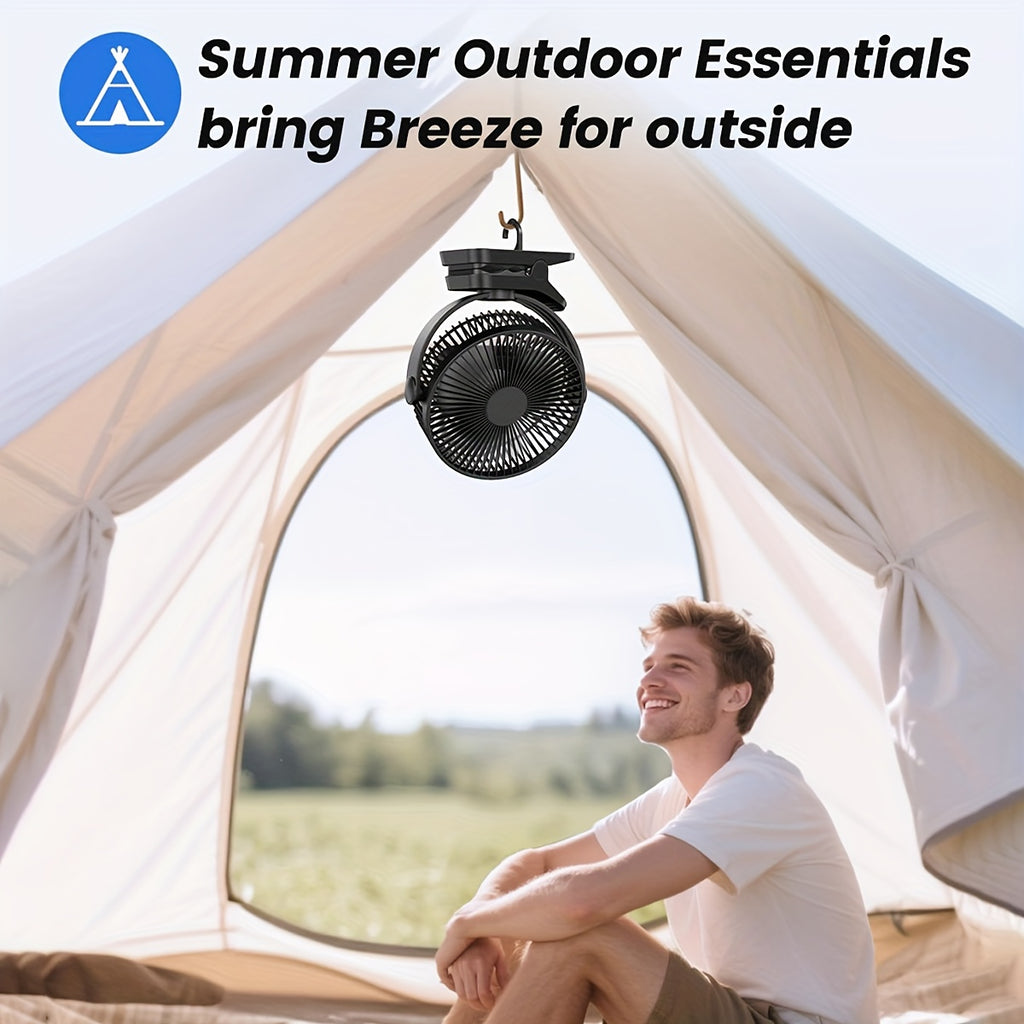 10000mAh Large Size Portable Desktop Fan, 5 Speed Levels, LED Digital Display for Power & Gear, 360° Adjustable Air Angle, USB Rechargeable Long Lasting Battery Fan for Office Camping Party Travel