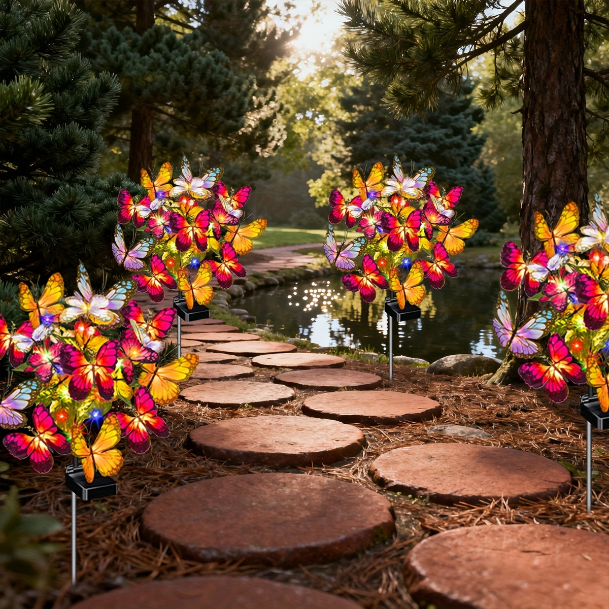 4-Piece Solar Butterfly Courtyard Greenery, Colorful Solar Panel Outdoor Decoration, Suitable for Garden, Lawn, Pool Area, Automatically Lights Up at Night, Ideal Choice for Creating Charming Outdoor Spaces, Lawn Decoration